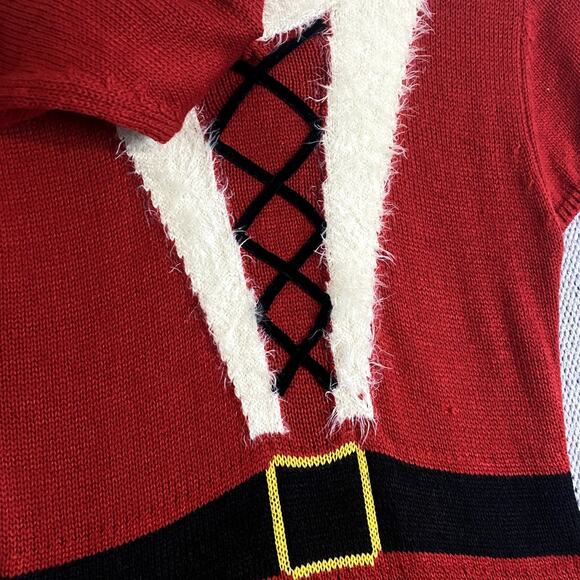 Poof New York Christmas Vintage Knit Sweater Dress Womens L Red/White Mrs Claus - Picture 5 of 13